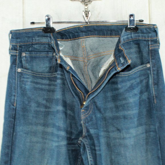 Levi's 514 Original Blue Washed Riveted Slim Straight Denim Jeans Size 34x34 - Picture 4 of 11